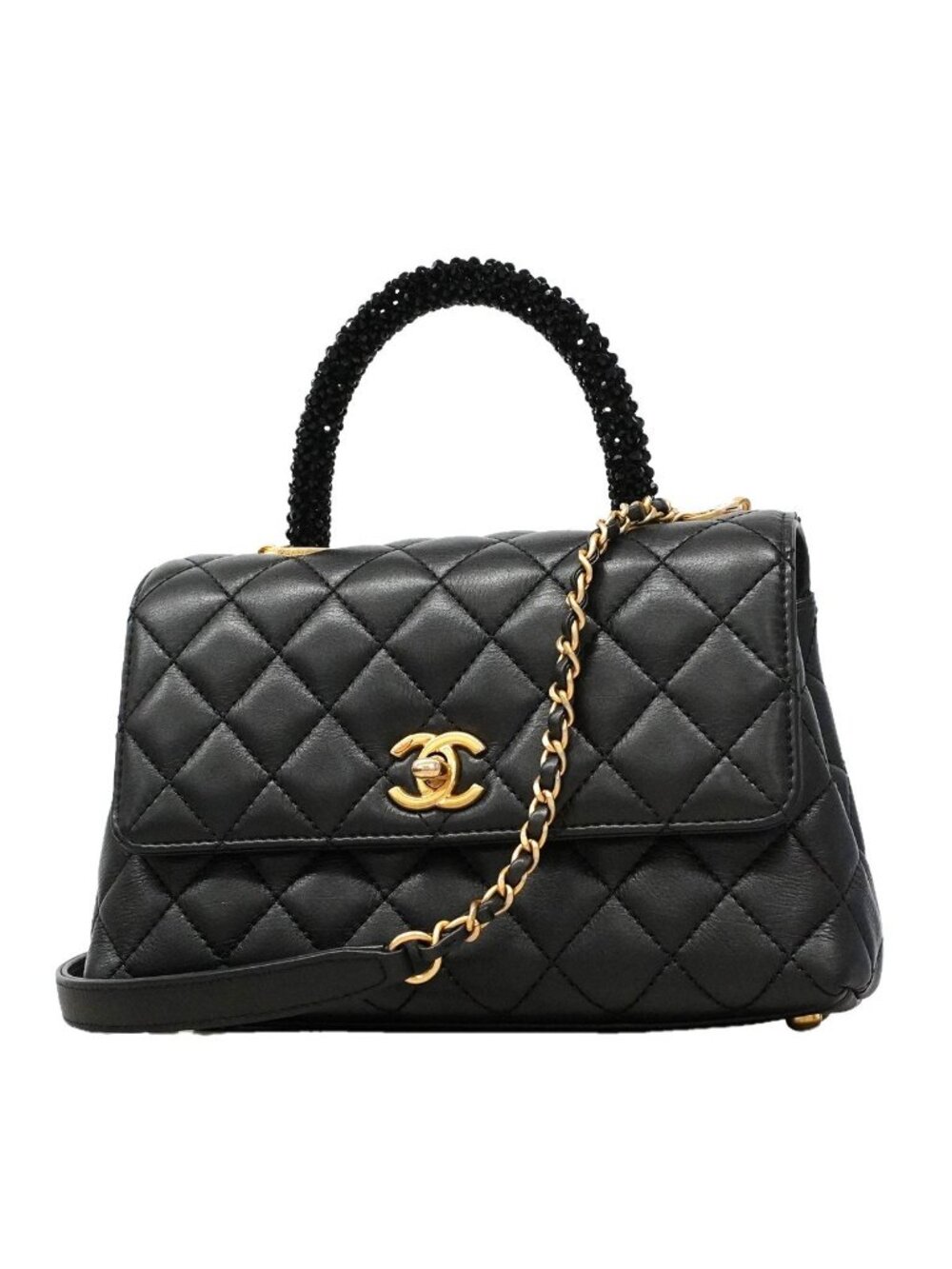 Chanel Handbag Coco Handle Lambskin Black Gold 2-Way Bag